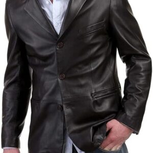 Causal Blazer Black Men Leather Winter Coat