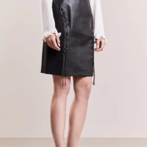 Women Real Lambskin Leather Above Knee Skirt