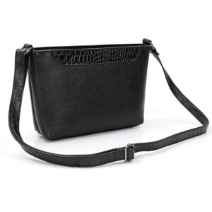 Leather Sling Bag Women Zip Top Black Croco