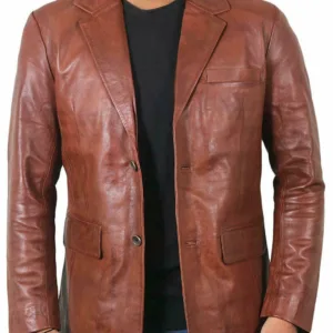Men Genuine Leather Blazer Winter Party Wear Coat