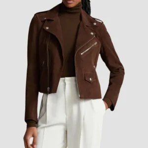 Biker Jacket Suede Leather Brown