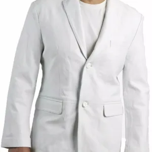 White Leather Lambskin Blazer Men Causal Coat