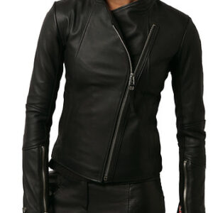 Stylish Leather Jacket Women Biker Motorcycle Black