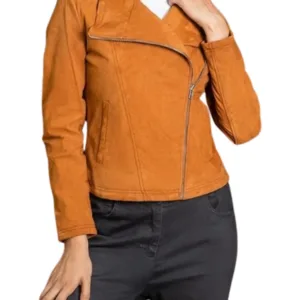 Biker Jacket Women Suede Leather Tan