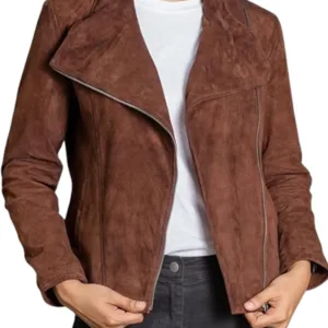 Brown Suede Leather Women Jacket Biker