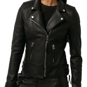 Black Leather Jacket Motorcycle Women Winter
