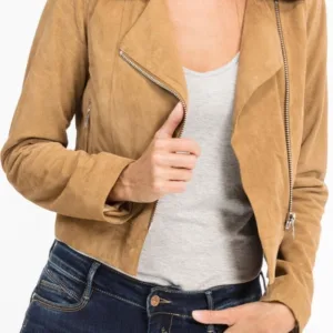 Beige Leather Suede Lambskin Biker Jacket Women