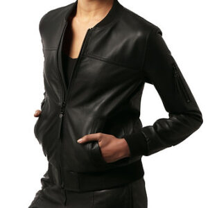 Women Bomber Classic Jacket Leather Black