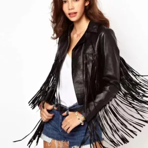 Women Stylish Biker Motorcycle Black Leather Jacket