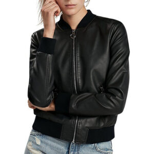 Bomber Leather Jacket Women Black