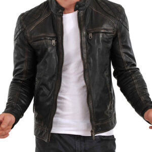 Men's Black Leather Biker Jacket