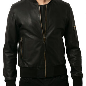 Men's Bomber Black Jacket Leather Black