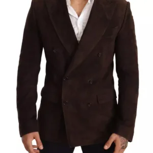 Brown Suede Double Breasted Leather Blazer
