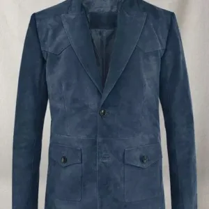 Blue Leather Blazer Men Pure Suede Coat