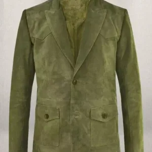 Green Leather Blazer Men Pure Suede Coat