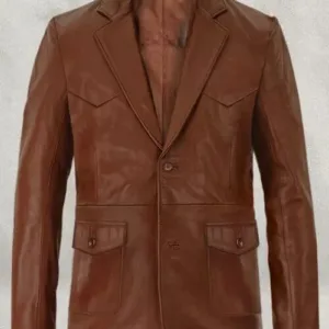 Brown Leather Blazer Men Pure Lambskin Coat