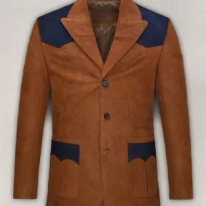Brown Leather Blazer Men Pure Suede Coat Blue Strip