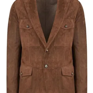 Brown Suede Leather Men Blazer Coat