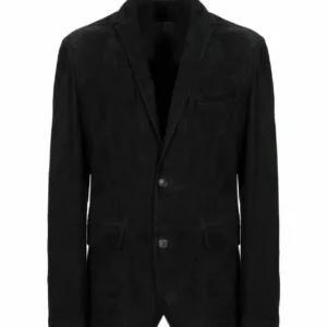 Black Leather Suede Blazer Men Pure Coat