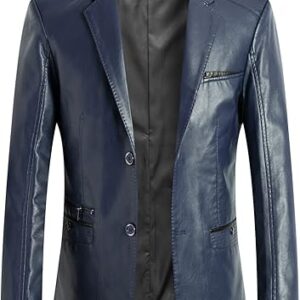 Men Lambskin Leather Causal Blazer Coat Blue