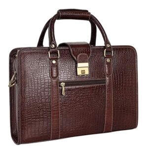 Afiya Leather Accessories 24 Litres Leather Laptop Briefcase Bag for Men