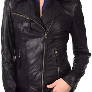 Women Black Leather Jacket Biker
