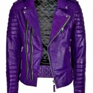 Biker Men Motorcycle Genuine Leather Lambskin Purple