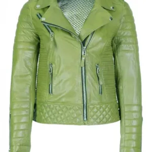 Women Green Leather Biker Jacket