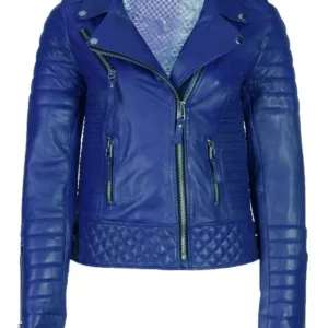 Women Leather Blue Jacket Motorcycle