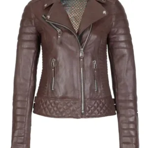 Women Lambkin Leather Brown Motorcycle Biker Jacket