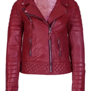Women Biker Leather Jacket Red Motorcycle