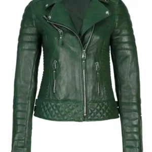 Biker Jacket Women Winter Leather Motorcycle Green Jacket