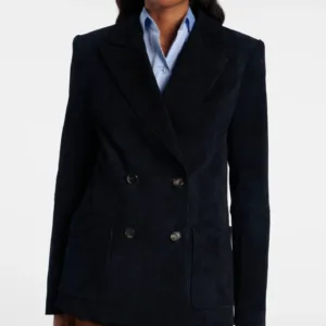 Blue Suede Leather Blazer Women Formal