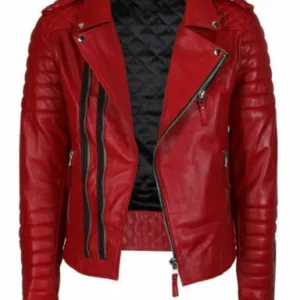 Motorcycle Biker Men Leather Jacket Red