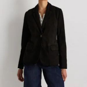 Women Leather Blazer Formal Suede Black