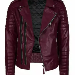 Men Biker Jacket Burgundy Motorcycle Winter