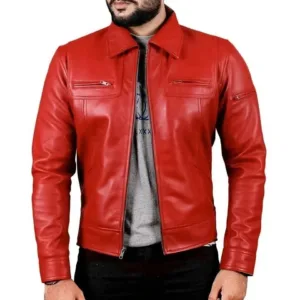 Men's Red Biker Leather Jacket Winter