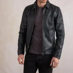Black Leather Men's Jacket Causal