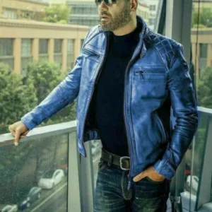 Authentic Luxury Men Biker Jacket Blue