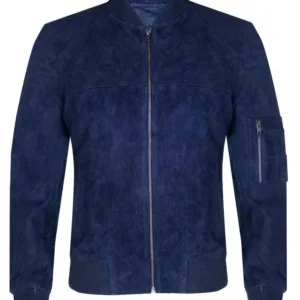 Bomber Jacket Blue Leather Winter