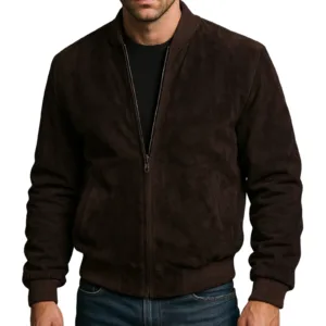 Brown Suede Leather Bomber Jacket